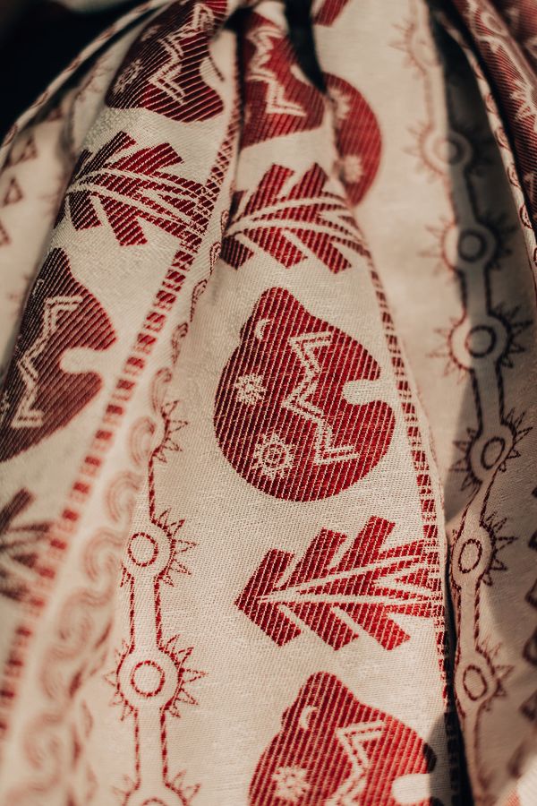 Mokosh-wrap Solar bears Red&White (лен, кашемир, mulberry silk) Image