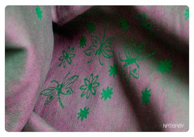 Tragetuch Natibaby Dragonfly green/pink with linen (Leinen) Image