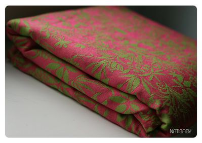 Tragetuch Natibaby Passiflora green-pink with silk (Seide) Image
