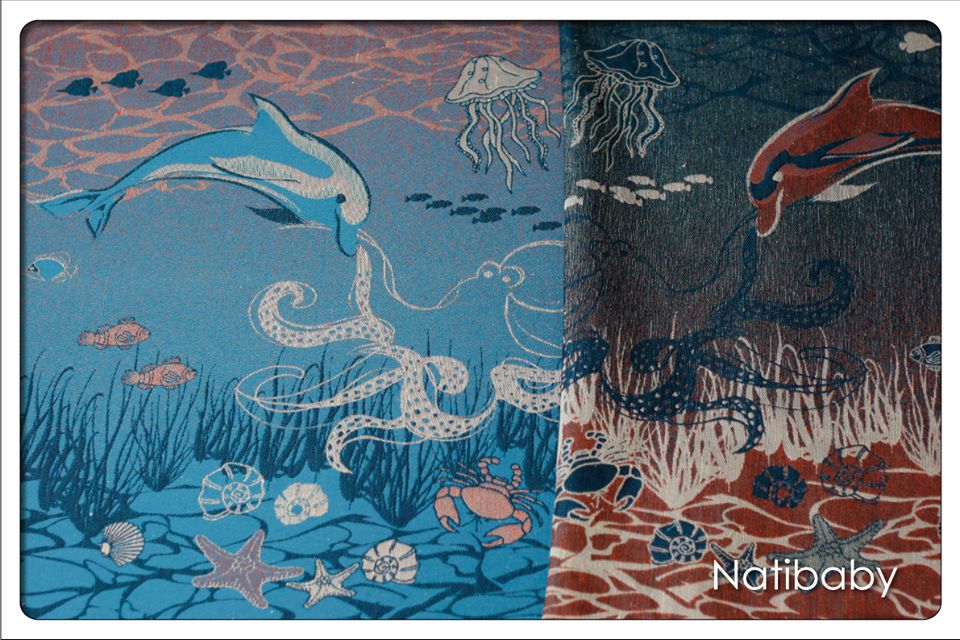 Tragetuch Natibaby OCEAN dolphin Ocean Coral (Seide, Leinen) Image